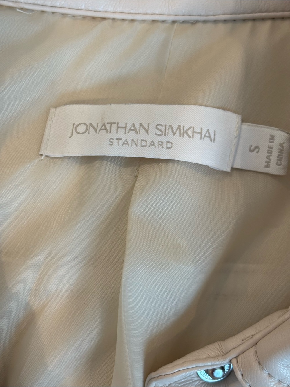 Jonathan Simkhai Standard Wyatt Vegan Leather Jacket in Ecru Women Small - Picture 8 of 9